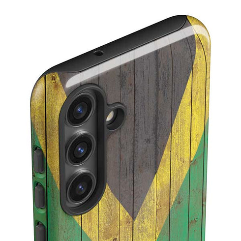 Jamaican Flag Dark Wood Galaxy S25 Plus Impact Case